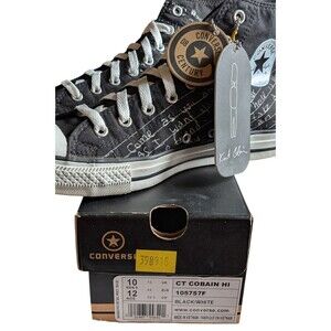 Vtg 2008 Converse Kurt Cobain All Star Hi Black Scribble Journal Men's 10 W Box